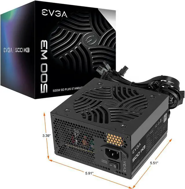 Alt view image 7 of 9 - EVGA 500 W3, 80+ 500W, Compact 140mm Size, Non-Modular Active PFC Power Supply, 3 Year Warranty, 100-W3-0500-K1