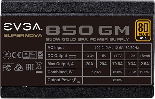 Alt view image 6 of 9 - EVGA SuperNOVA 850 GM 123-GM-0850-X1 850W Fully Modular, ECO Mode with FDB Fan, Includes Power ON Self Tester, SFX Form Factor Power Supply