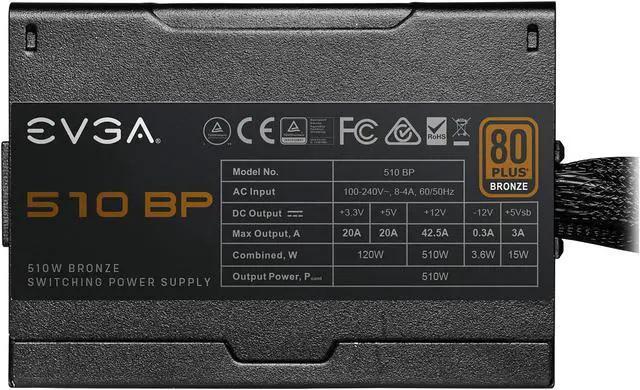 Alt view image 5 of 9 - EVGA 510 BP, 80+ BRONZE 510W, 3 Year Warranty, Power Supply 100-BP-0510-K1