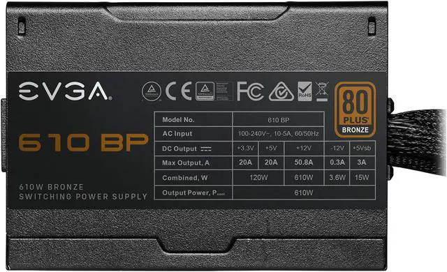 Alt view image 4 of 9 - EVGA 610 BP, 80+ BRONZE 610W, 3 Year Warranty, Power Supply 100-BP-0610-K1