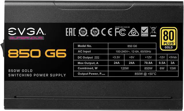 Alt view image 5 of 9 - EVGA SuperNOVA 850 G6, 80 Plus Gold 850W, Fully Modular, Eco Mode with FDB Fan, 100% Japanese Capacitors,10 Year Warranty, Includes Power ON Self Tester, Compact 140mm Size, 220-G6-0850-X1