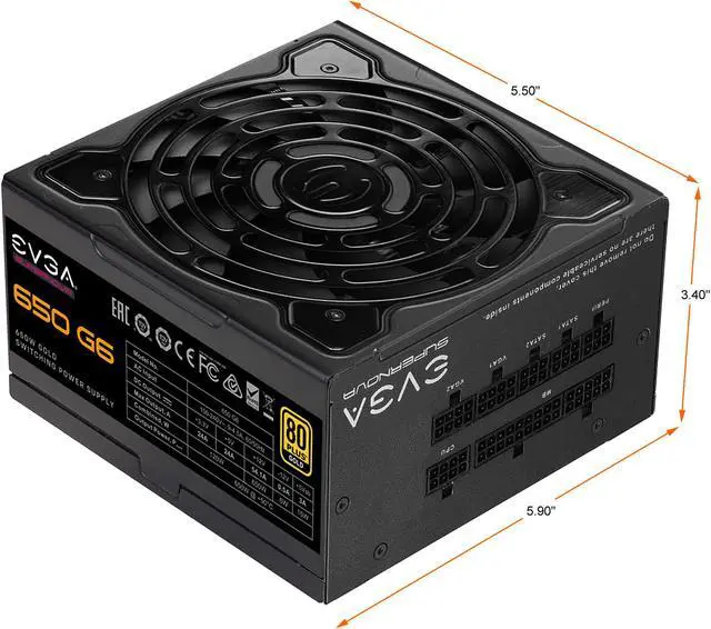 Alt view image 3 of 9 - EVGA SuperNOVA 650 G6, 80 Plus Gold 650W, Fully Modular, Eco Mode with FDB Fan, 10 Year Warranty, Includes Power ON Self Tester, Compact 140mm Size, Power Supply 220-G6-0650-X1