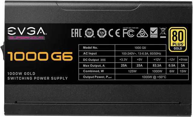 Alt view image 5 of 9 - EVGA SuperNOVA 1000 G6, 80 Plus Gold 1000W, Fully Modular, Eco Mode with FDB Fan, 100% Japanese Capacitors, 10 Year Warranty, Includes Power ON Self Tester, Compact 140mm Size, 220-G6-1000-X1