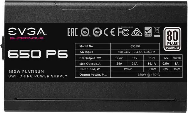 Alt view image 5 of 9 - EVGA SuperNOVA 650 P6, 80 Plus Platinum 650W, Fully Modular, Eco Mode with FDB Fan, 10 Year Warranty, Includes Power ON Self Tester, Compact 140mm Size, Power Supply 220-P6-0650-X1