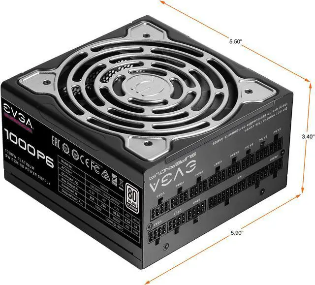 Alt view image 3 of 9 - EVGA SuperNOVA 1000 P6, 80 Plus Platinum 1000W, Fully Modular, Eco Mode with FDB Fan, 10 Year Warranty, Includes Power ON Self Tester, Compact 140mm Size, Power Supply 220-P6-1000-X1