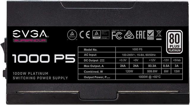Alt view image 5 of 9 - EVGA SuperNOVA 1000 P5, 80 Plus Platinum 1000W, Fully Modular, Eco Mode with FDB Fan, 10 Year Warranty, Includes Power ON Self Tester, Compact 150mm Size, Power Supply 220-P5-1000-X1