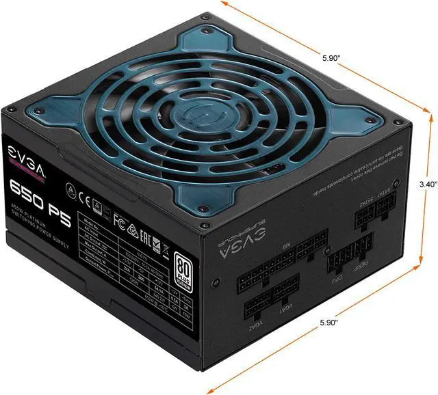 Alt view image 3 of 9 - EVGA SuperNOVA 650 P5, 80 Plus Platinum 650W, Fully Modular, Eco Mode with FDB Fan, 10 Year Warranty, Includes Power ON Self Tester, Compact 150mm Size, Power Supply 220-P5-0650-X1