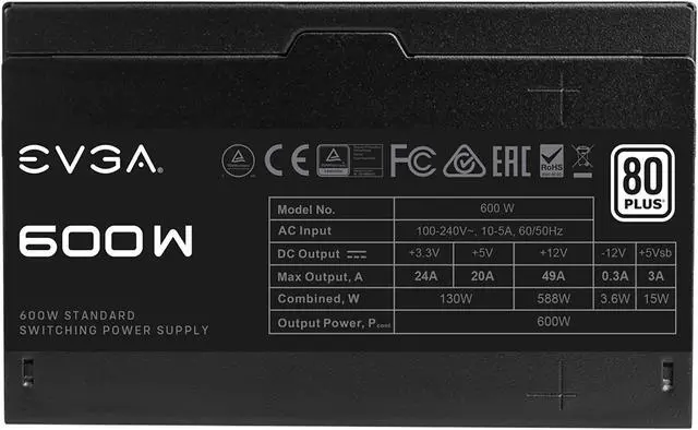 Alt view image 6 of 8 - EVGA W1 100-W1-0600-K1 600 W ATX12V 80 PLUS Certified Non Modular Active PFC EVGA 600 W1, 80+ WHITE 600W, 3 Year Warranty, Power Supply 100-W1-0600-K1