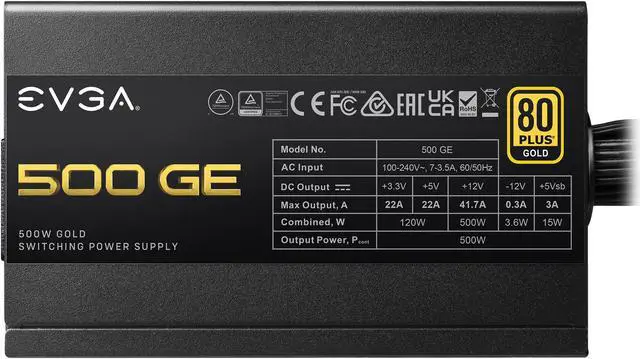 Alt view image 6 of 8 - EVGA 500 GE, 80 Plus Gold 500W, Eco Mode, Power Supply 200-GE-0500-V1