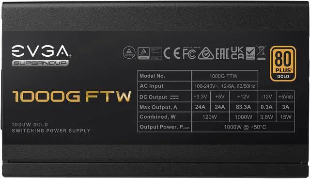 Alt view image 4 of 8 - EVGA SuperNOVA 1000G FTW ATX3.0 & PCIE 5, 80 Plus Gold Certified 1000W, 12VHPWR, Fully Modular, ECO MODE with FDB Fan, 100% Japanese Capacitors, Compact 150mm Size, Power Supply 535-5G-1000-K1