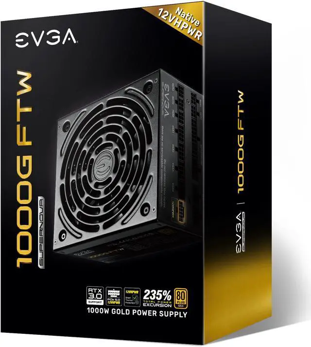Alt view image 8 of 8 - EVGA SuperNOVA 1000G FTW ATX3.0 & PCIE 5, 80 Plus Gold Certified 1000W, 12VHPWR, Fully Modular, ECO MODE with FDB Fan, 100% Japanese Capacitors, Compact 150mm Size, Power Supply 535-5G-1000-K1