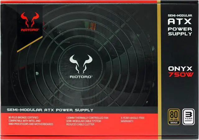 Alt view image 11 of 13 - Riotoro ONYX PR-BA0750-SM 750 W ATX 12V 2.4 80 PLUS BRONZE Certified Semi-Modular Active PFC Power Supply
