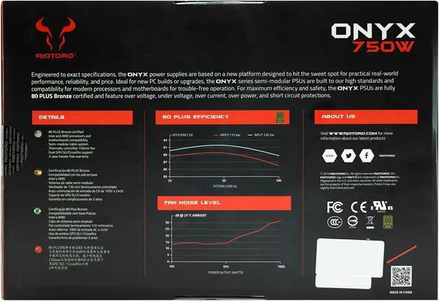 Alt view image 12 of 13 - Riotoro ONYX PR-BA0750-SM 750 W ATX 12V 2.4 80 PLUS BRONZE Certified Semi-Modular Active PFC Power Supply