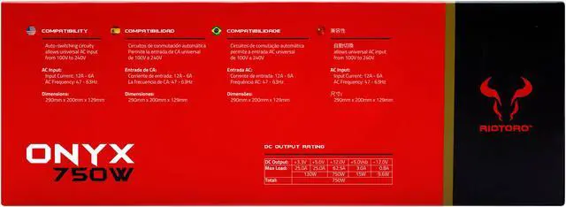 Alt view image 8 of 13 - Riotoro ONYX PR-BA0750-SM 750 W ATX 12V 2.4 80 PLUS BRONZE Certified Semi-Modular Active PFC Power Supply