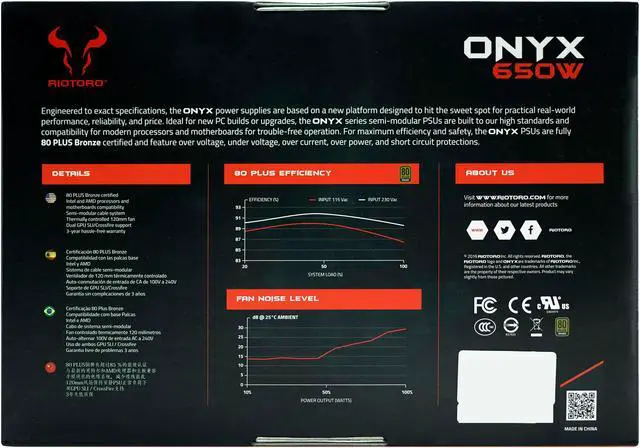 Alt view image 12 of 12 - Riotoro ONYX PR-BP0650-SM 650W ATX 12V 2.4 80 PLUS BRONZE Certified Semi-Modular Active PFC Power Supply