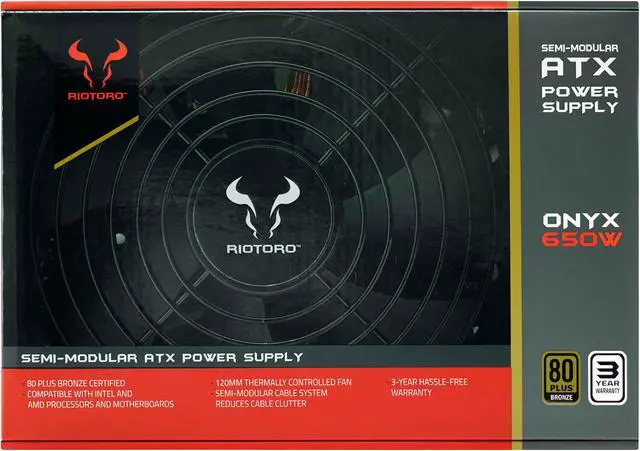 Alt view image 11 of 12 - Riotoro ONYX PR-BP0650-SM 650W ATX 12V 2.4 80 PLUS BRONZE Certified Semi-Modular Active PFC Power Supply