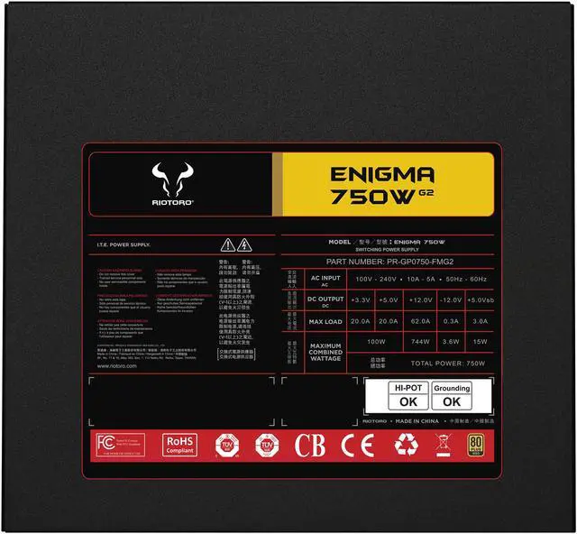Alt view image 7 of 13 - Riotoro Enigma 750W PR-GP0750-FMG2-NA 750 W ATX SLI CrossFire 80 PLUS GOLD Certified Full Modular Active PFC Power Supply