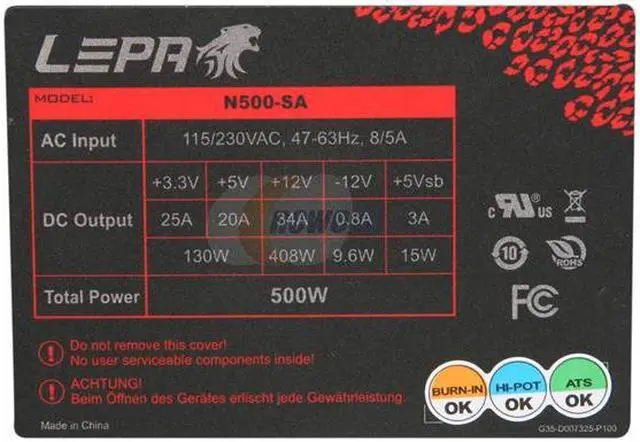 Alt view image 5 of 7 - LEPA N Series N500-SA 500 W ATX12V Non-Modular Power Supply