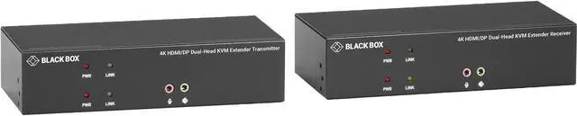 Main image of Black Box KVX Series KVXLCHDPF-200 KVM Extender over Fiber - 4K, Dual-Head, HDMI/DisplayPort, USB 2.0, Serial, Audio, Local Video
