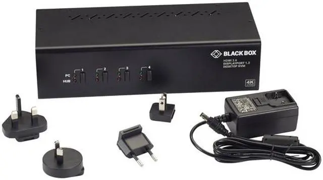 Alt view image 3 of 4 - Black Box KV6224DPH KVM Switch - 4-Port, Dual-Monitor, Mixed DisplayPort 1.2 and HDMI 2.0, 4K 60Hz, USB 3.0 Hub, Audio