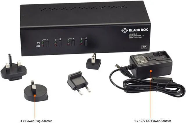 Alt view image 4 of 4 - Black Box KV6224DPH KVM Switch - 4-Port, Dual-Monitor, Mixed DisplayPort 1.2 and HDMI 2.0, 4K 60Hz, USB 3.0 Hub, Audio