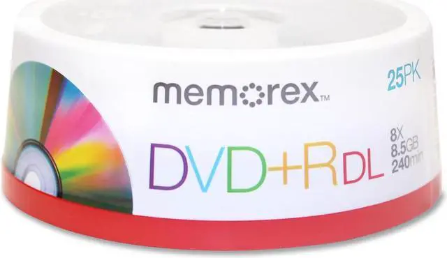 Main image of memorex 8.5GB 2.4X to 8X Write Speed DVD+R DL 25 Packs Spindle Disc Model 05712