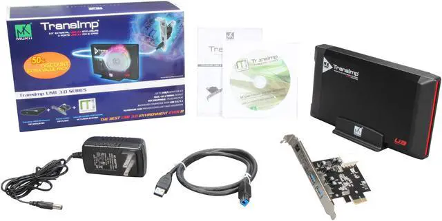 Alt view image 9 of 9 - Mukii TransImp TIP-330U3-PU Aluminum 3.5" Black & Red SATA USB 3.0 External Hard Drive Enclosure w/ PCI-E Card