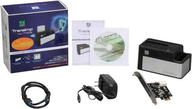 Alt view image 9 of 9 - Mukii TransImp TIP-D180U3-PUK Aluminum / Plastic 2.5" & 3.5" Black / Silver SATA USB 3.0 USB 3.0 HDD enclosure bundled with PCI-E Card