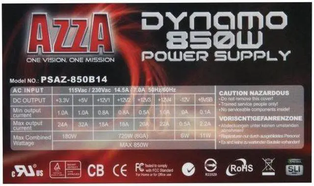 Alt view image 6 of 8 - AZZA Dynamo 850 850 W ATX & EPS 12V 2.91 SLI Ready CrossFire Ready Power Supply