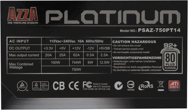 Alt view image 6 of 8 - AZZA PSAZ-750PT14 750 W ATX & EPS 12V 2.92 SLI Ready CrossFire Ready 80 PLUS PLATINUM Certified Modular Active PFC Power Supply