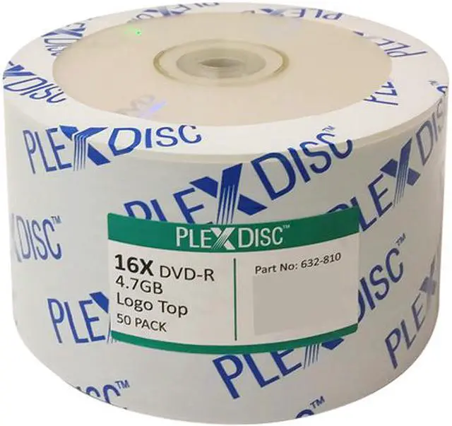 Main image of PlexDisc 4.7GB 16X DVD-R 50 Packs Spindle Logo Top Disc Model 632-810