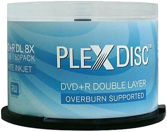 Plex Disc Cd R PlexDisc 8.5GB 8X DVD+R DL Inkjet Printable 50 Packs CD/DVD R/RW Media ...