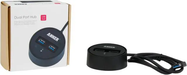 Alt view image 5 of 5 - Anker 68ANHUB-B2A Bus-Powered USB 3.0 2-Port Hub with a Built-in Extended 3.3ft USB 3.0 Cable