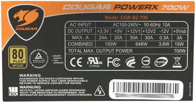 Alt view image 5 of 7 - COUGAR POWERX 700 COUGAR-PX700 700 W ATX12V / EPS12V SLI Ready CrossFire Ready 80 PLUS BRONZE Certified Active PFC Power Supply
