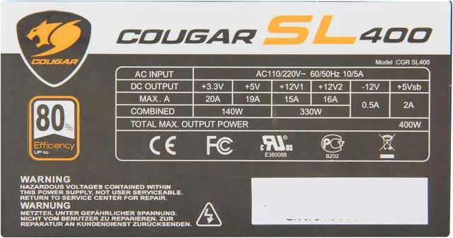 Alt view image 6 of 7 - COUGAR SL400 400 W ATX12V Power Supply Haswell ready