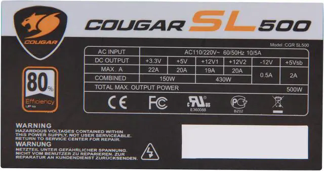 Alt view image 5 of 7 - COUGAR SL500 500 W ATX12V SLI Ready CrossFire Ready Power Supply Haswell ready
