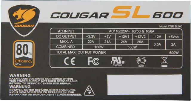 Alt view image 6 of 7 - COUGAR SL600 600 W ATX12V SLI Ready CrossFire Ready Power Supply Haswell ready
