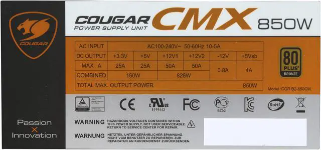 Alt view image 5 of 7 - COUGAR CMX850V3 850 W ATX12V / EPS12V 80 PLUS BRONZE Certified Modular Power Supply