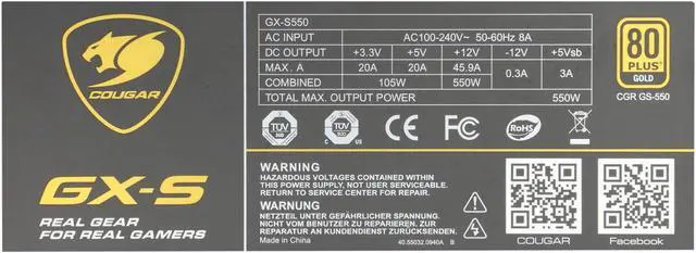 Alt view image 6 of 7 - COUGAR GX-S GXS550 550 W ATX12V / EPS12V 80 PLUS GOLD Certified Power Supply