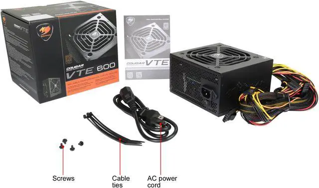 Alt view image 8 of 8 - COUGAR VTE600 600 W ATX12V 80 PLUS BRONZE Certified Non-Modular Active PFC Power Supply