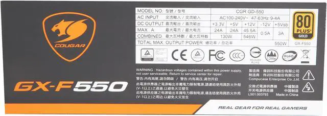 Alt view image 5 of 7 - COUGAR GX-F Series GXF550 550 W ATX12V / EPS12V 80 PLUS GOLD Certified Full Modular Power Supply