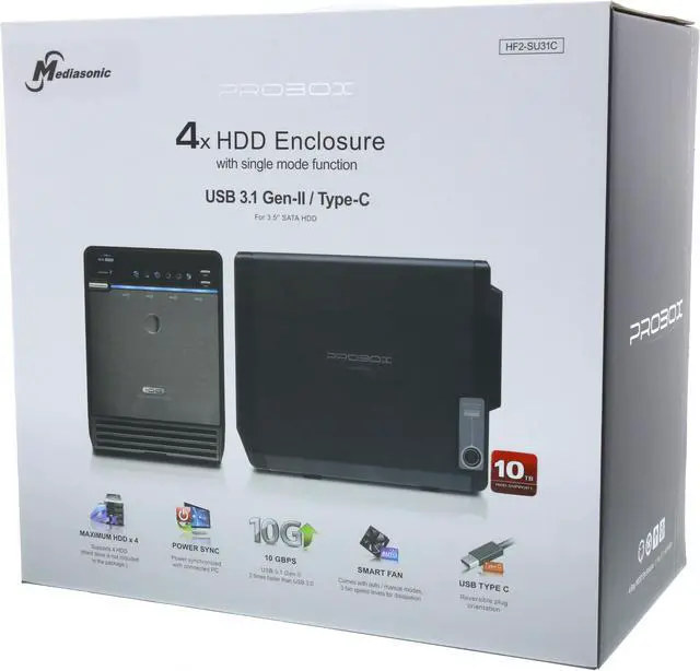 Alt view image 4 of 4 - Mediasonic USB 3.1 4 Bay 3.5' SATA Hard Drive Enclosure - USB 3.1 Gen 2 10Gbps USB Type C (HF2-SU31C)