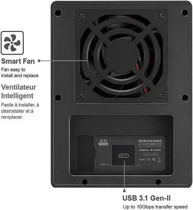 Alt view image 3 of 5 - Mediasonic USB 3.1 4 Bay 3.5' SATA Hard Drive Enclosure - USB 3.1 Gen 2 10Gbps USB Type C (HF7-SU31C)