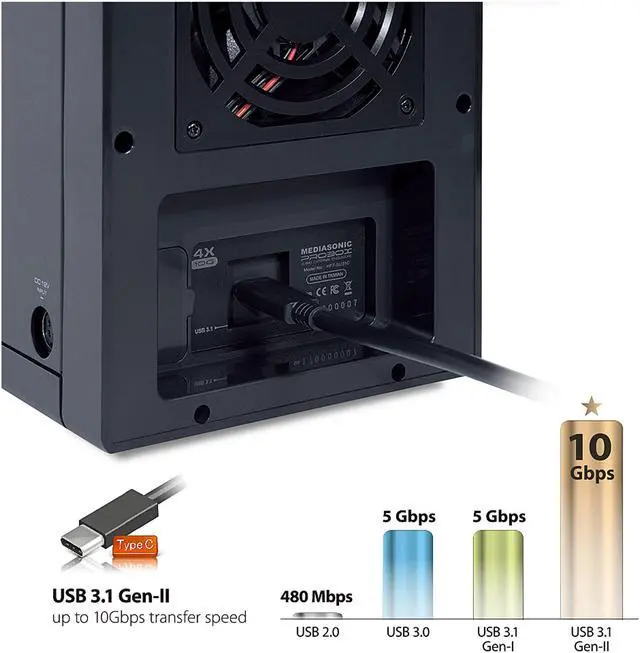 Alt view image 4 of 5 - Mediasonic USB 3.1 4 Bay 3.5' SATA Hard Drive Enclosure - USB 3.1 Gen 2 10Gbps USB Type C (HF7-SU31C)