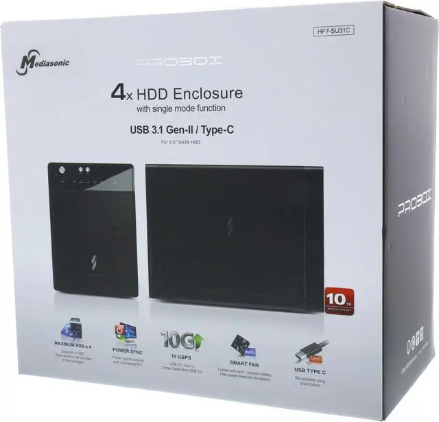 Alt view image 5 of 5 - Mediasonic USB 3.1 4 Bay 3.5' SATA Hard Drive Enclosure - USB 3.1 Gen 2 10Gbps USB Type C (HF7-SU31C)