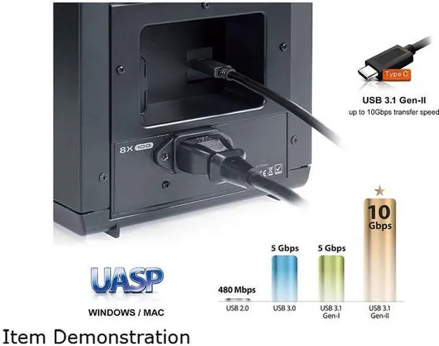Alt view image 5 of 7 - Mediasonic USB 3.1 Type C 8 Bay 3.5” SATA Hard Drive Enclosure – USB 3.1 Gen 2 10Gbps support UASP / S.M.A.R.T (H82-SU31C)