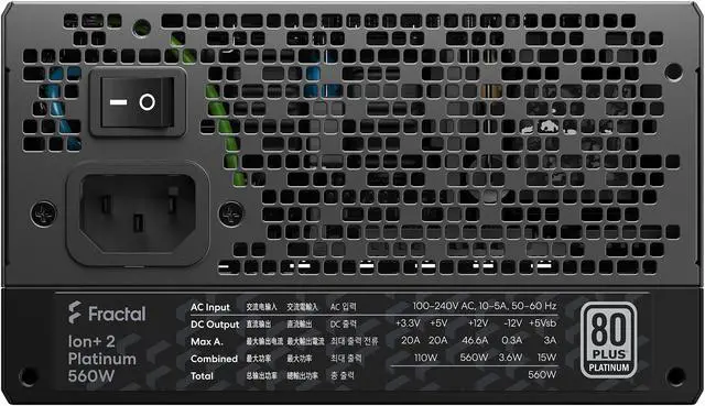 Alt view image 8 of 18 - Fractal Design Ion+ 2 Platinum 560 W ATX12V 2.52 / EPS12V 2.92 80 PLUS PLATINUM Certified Full Modular Active PFC Power Supply