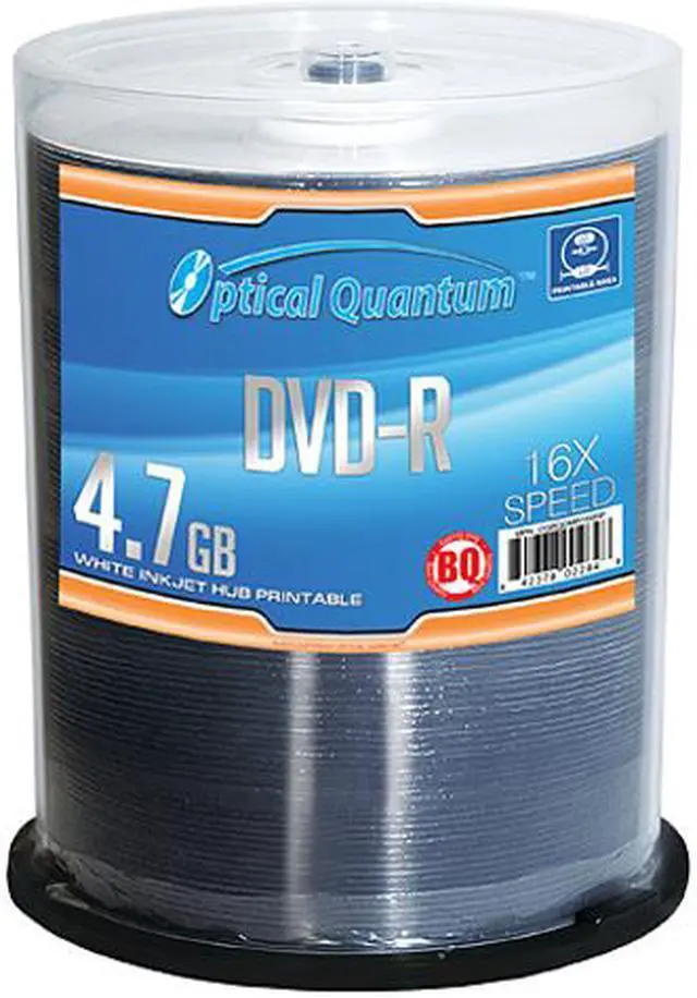 Main image of Optical Quantum 4.7GB 16X DVD-R White Inkjet Hub Printable 100 Packs Spindle Disc Model OQBQDMR16WIP