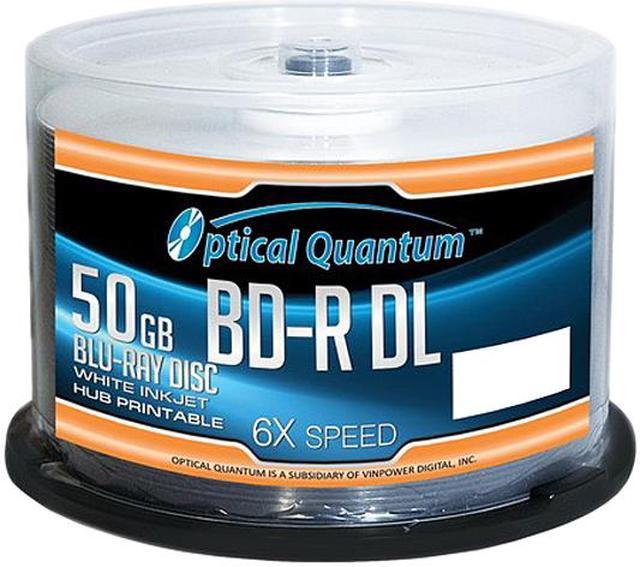 Optical Quantum 50GB 6X BD-R DL White Inkjet Printable 50 Packs Spindle  Blu-ray Disc Model OQBDRDL06WIPH-50