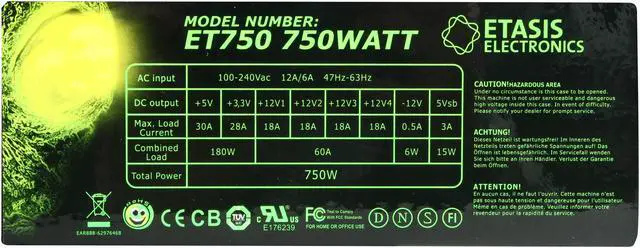 Alt view image 4 of 6 - ETASIS ET750 True 750W, Max 850W ATX12V / EPS12V SLI Certified CrossFire Ready Active PFC Power Supply